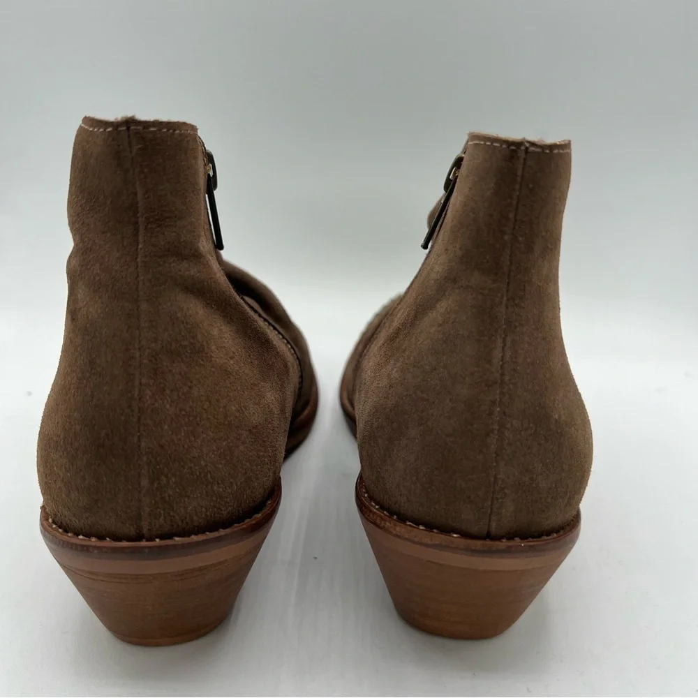 Garnet Hill Women's Chloe Boots Sz 38 US 8 Studded Toe Brown Suede Ruched EUC